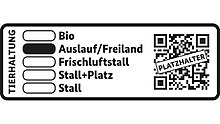 The label is a black and white rectangle with rounded corners. Draft Tierhaltungskennzeichnung.jpg