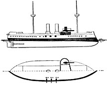 Line drawing of Kronprinzessin Erzherzogin Stephanie showing the arrangement of the guns and armor SMS Kronprinzessin Erzherzogin Stephanie line drawing.jpg