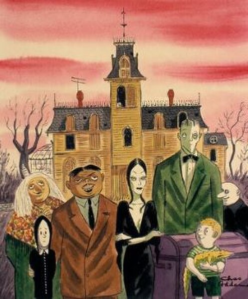 The Addams Family, as they originally appeared in The New Yorker comic strips, art by Charles Addams