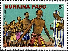A 2008 stamp of Burkina Faso showing traditional wrestling. 2008 stamp of Burkina Faso.jpg