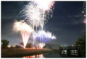 Annual fireworks display from the Derby-Shelton Bridge in 2007