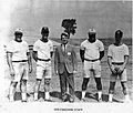 1970 Parsons football coaching staff. L-R, Tom Schlarbaum, Def. Line, Larry Blixt, Off. Backs, Dr. John Wahrer, AD, Frank Falks, Off. Coordinator/Line, Paul Read, HC/Defense Coord