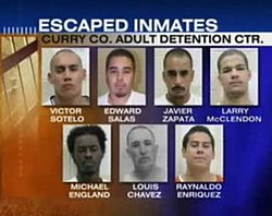 Seven of the eight Clovis, New Mexico escapees during a KRQE news report. Seven clovis escapees.jpg