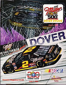 The 1996 Miller 500 program cover, featuring Rusty Wallace. Artwork by NASCAR artist Sam Bass.