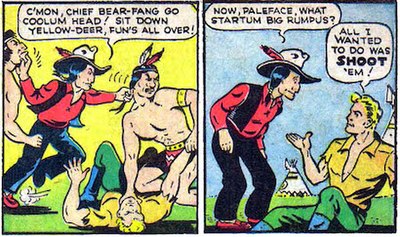 The meeting of Steve Roper with Chief Wahoo and Minnie Ha-Cha, as reprinted in Famous Funnies #89 (December 1941). Wahooroper.jpg