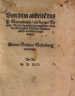 "Von dem anbette[n] des H. Sacraments" verko eldonita en (1545) far Gerhard Westerburg