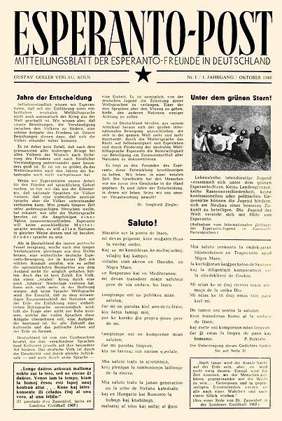 Dosiero:Esperanto-Post N-ro 1 jarkolekto 1 paĝo 1 Oktobro 1948.jpg
