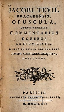 "Commentarius De rebus ad Dium gestis" verko de Diego de Teive (1514-1569) eldonita en 1762.