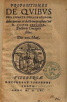 "Propositiones De Quibus Deo Iuvante Publice Respondebit ..." verko eldonita en (1561) de Caspar Cruciger la Juna.