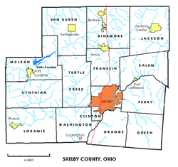 Municipalities, townships, and waterways of Shelby County