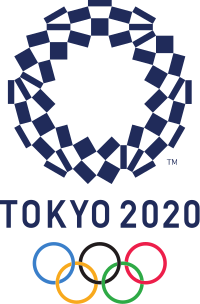 An O-like shape, decorated with a compulex checkered design and featuring a 12-pointed star in the center negative space, sits atop the words "Tokyo 2020". The Olympic rings are placed underneath.
