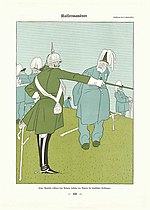 کاریکاتور از: اولاف گولبرانسون، ۱۹۰۹ میلادی: «مانور: امپراتور ویلهلم دوم مواضع دشمن را برای شاهزاده لودویگ بایرن توضیح می‌دهد»