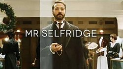 Series titles over an image of Selfridge in his store