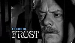 Series title over a headshot of Frost peering through cell bars