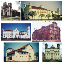 1. Capela de Santa Catarina. 2. Igreja de São Francisco de Assís. 3. Sé Catedral de Santa Catarina. 4. Basílica do Bom Jesus. 5. Igreja de Nossa Senhora do Rosário. 6. Igreja de São Caetano.