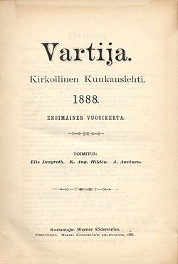 Ensimmäisen Vartija lehden kansikuva vuodelta 1888.