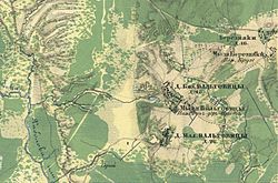 Valkovitsa lähiseutuineen vuoden 1860 kartalla.