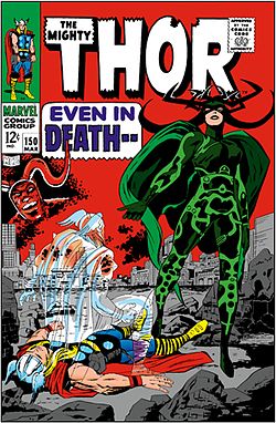 Hela The Mighty Thor vol. 1 osan #150 kannessa (maaliskuu 1968). Kuvitus Jack Kirby.