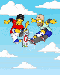 Homerin ja Tony Hawkin välinen Dragon Ball Z -tyylinen taistelu ilmassa