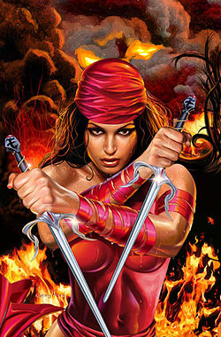 Elektra Greg Hornin piirtämänä Elektra #3 -lehden promootiokansikuvassa vuodelta 2001.