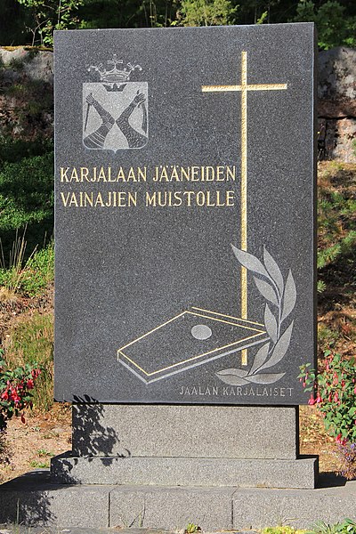 Tiedosto:Karjalaan jääneiden vainajien muistomerkki by Kirsti Liimatainen 1962 Jaala.JPG