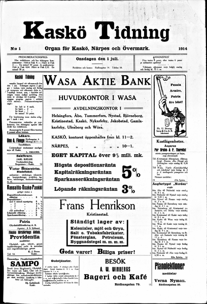 Tiedosto:Kaskö Tidning no 1 01-07-1914.png