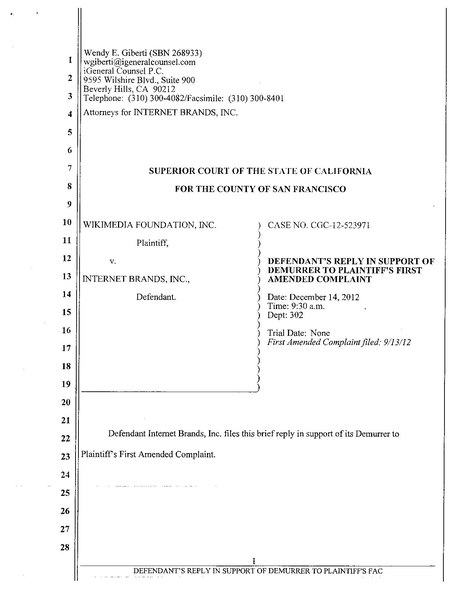 File:2012-12-07 Reply in Support of Demurrer to First Amended Complaint.pdf