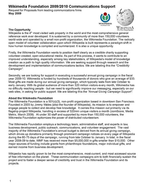 File:Wikimedia comms campaigns RFP May 2009 Final.pdf