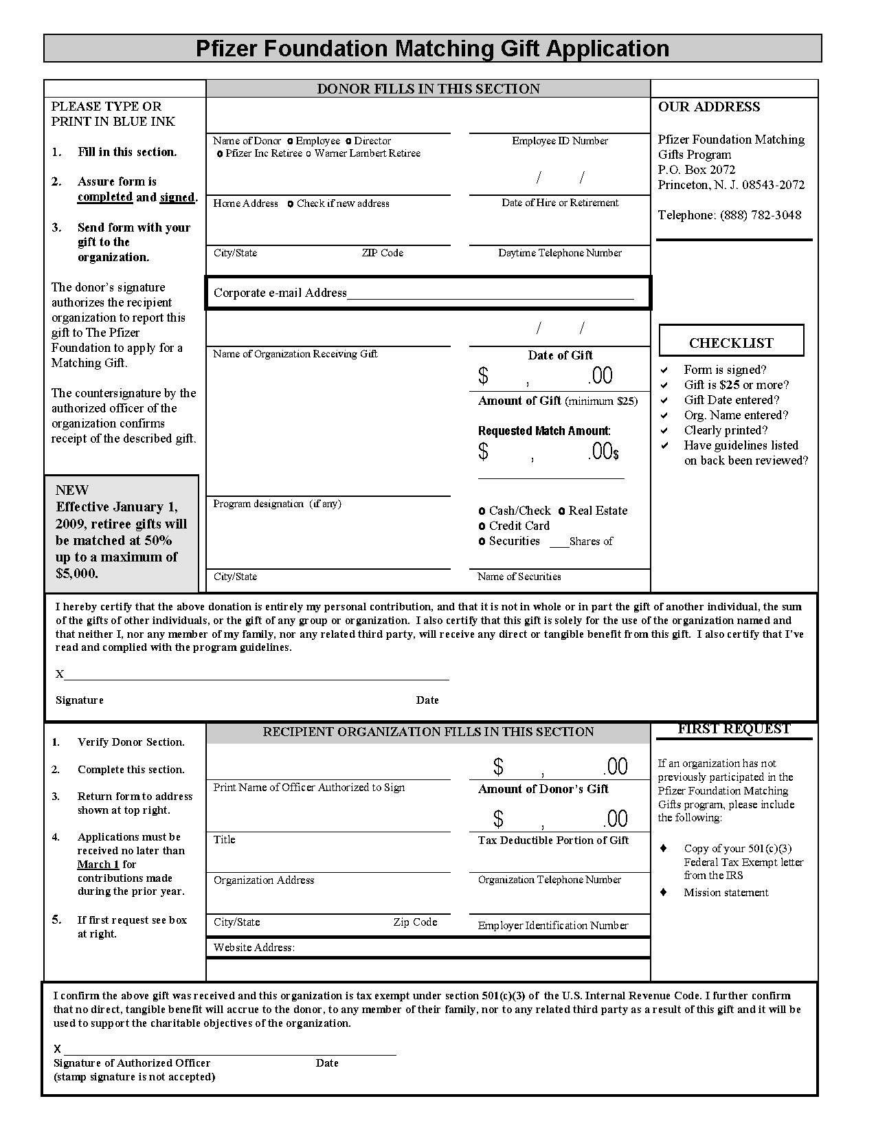 Pfizer, Inc. Matching Gifts Application