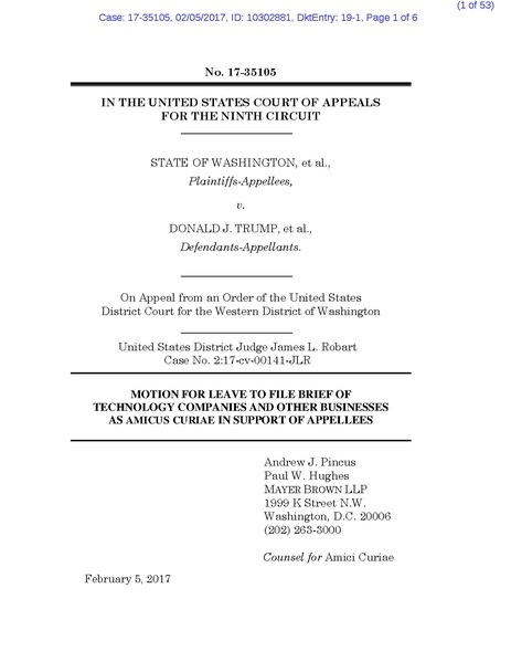 File:Amicus curiae brief of Tech Companies & Orgs, Washington v. Trump.pdf