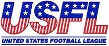 Logo van de United States Football League met de kleuren van de vlag van de Verenigde Staten op deze initialen USFL