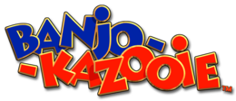 Banjo-Kazooie está escrito en letras grandes en dos líneas, en rojo y azul.