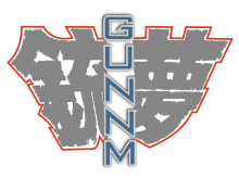 Gunnm scris fixat vertical pe scrierea cu două ideograme a titlului japonez Ganmu