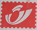 Le cor stylisé est le logo de La Poste belge (la dentelure signale que ce logo sert au service philatélique).