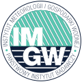 IMGW-logo, lokakuusta 2019 lähtien. Puolankielinen nimi "Państwowy Instytut Badawczy" tarkoittaa "kansallista tutkimuslaitosta"