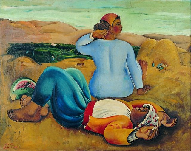 "מנוחת צהריים" (1926) מעשה ידי הצייר הישראלי נחום גוטמן.