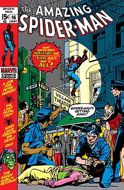 עטיפת החוברת The Amazing Spider-Man #96 ממאי 1971, אמנות מאת גיל קיין.