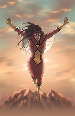 ספיידרוומן, כפי שהופיעה על עטיפת החוברת Spider-Woman Origin #1 מפברואר 2006, אמנות מאת ג'ונתן לונה.