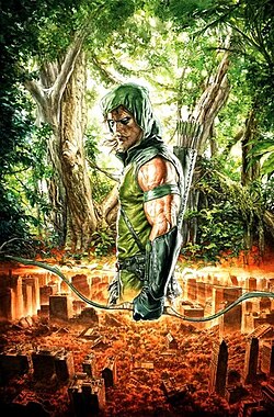 החץ הירוק, כפי שהופיע על עטיפת חוברת Green Arrow Vol.4 #1, אמנות מאת מאורו קסיולי.