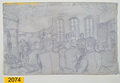 התכנסות אסירים במחנה, יוני 1942. ציור של דוד בריינין