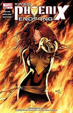 ג'ין גריי, כפי שהופיעה על עטיפת החוברת X-Men Phoenix Endsong #1 ממרץ 2005, אמנות מאת גרג לאנד.
