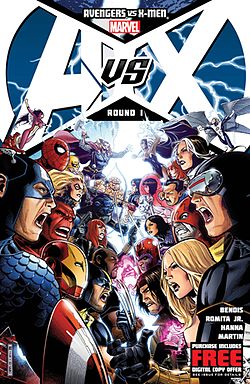 עטיפת החוברת Avengers vs. X-Men #1 מאפריל 2012, אמנות מאת ג'ים צ'ונג.