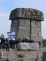 בני נוער מניפים את דגל ישראל בטרבלינקה, פולין