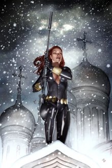 האלמנה השחורה, כפי שהיא נראית על עטיפת החוברת Black Widow: Deadly Origin #2 מפברואר 2010, אמנות מאת אדי גרנוב.