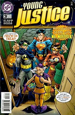 מיסטר מיקסזפיטליק, כפי שהוא הופיע על עטיפת החוברת Young Justice #3 מדצמבר 1998, אמנות מאת טוד נואק, לארי סטוקר ופטריק מרטין.