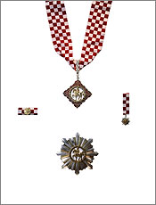 središte na slici gore: znak Reda s ogrlicom; dolje: Danica; lijevo: mala oznaka Reda; desno: umanjenica Reda
