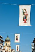 Riječki Korzo ukrašen zastavama s likom Svetoga Vida, zaštitnikom Grada, tijekom Dana Svetog Vida