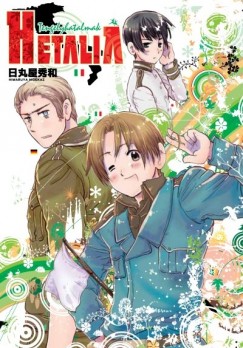 A manga 1. kötetének borítója. Legelöl Olaszország, mögötte balra Németország, leghátul Japán látható.