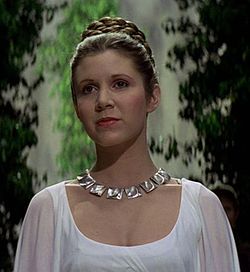 a Star Wars IV.: Egy új remény-ben Carrie Fisher, mint Leia hercegnő 1977-ben