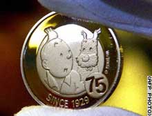 Gambar Koin Peringatan 75 tahun kelahiran Tintin dalam bentuk koin €10